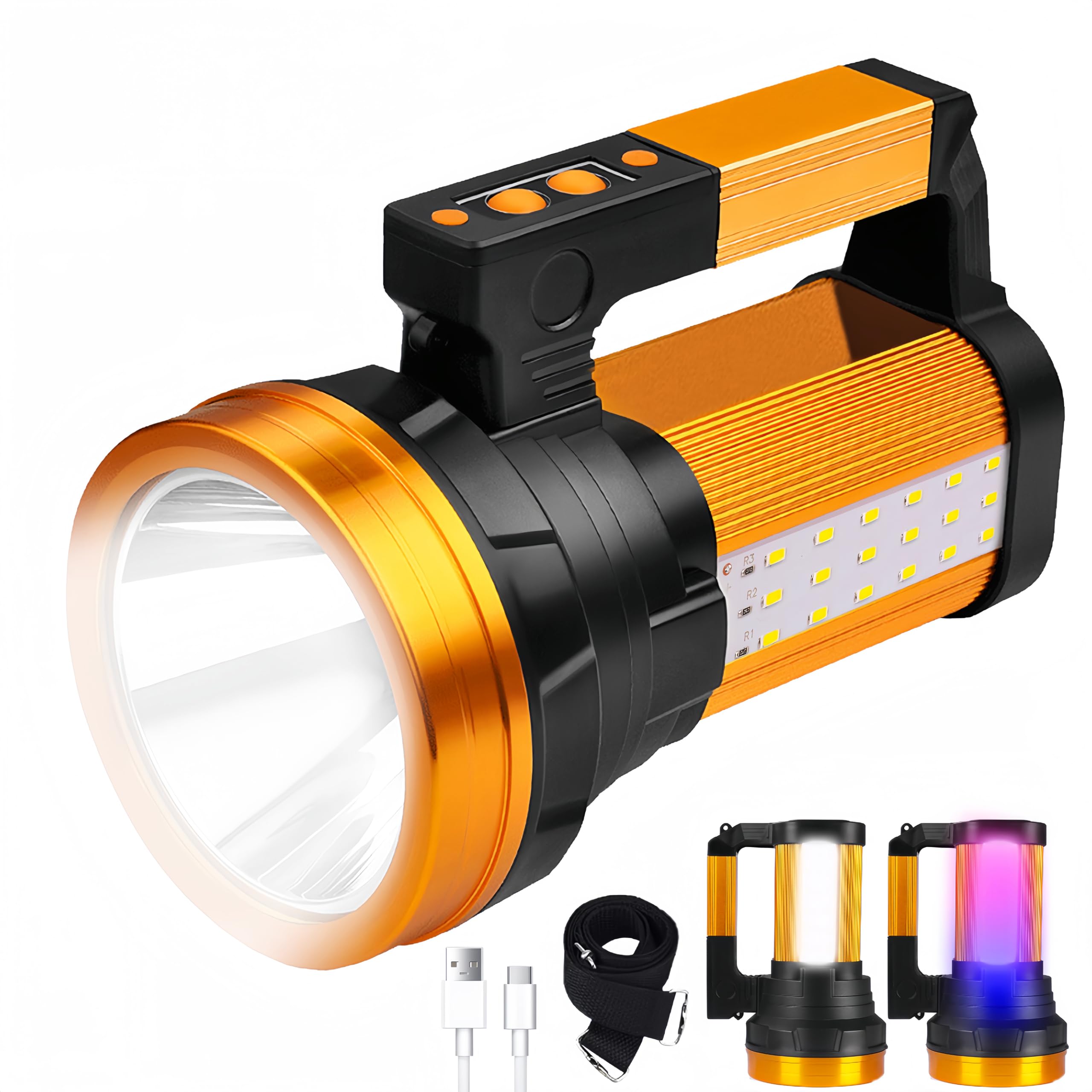 KINQILIN 30600MAh Rechargeable Spotlight 2400LM Flashlight Long Lasting 100H Handheld Spotlight IP67 Waterproof Spot Lights with 6 Modes Twin Side