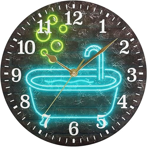 Miniatura 71 de JUNZAN Divertido Adorable Gatito en Bañera Relajándose Relojes Redondos de Baño Relojes para la Pared 10 Pulgadas Reloj de Pared Pequeño Casa de