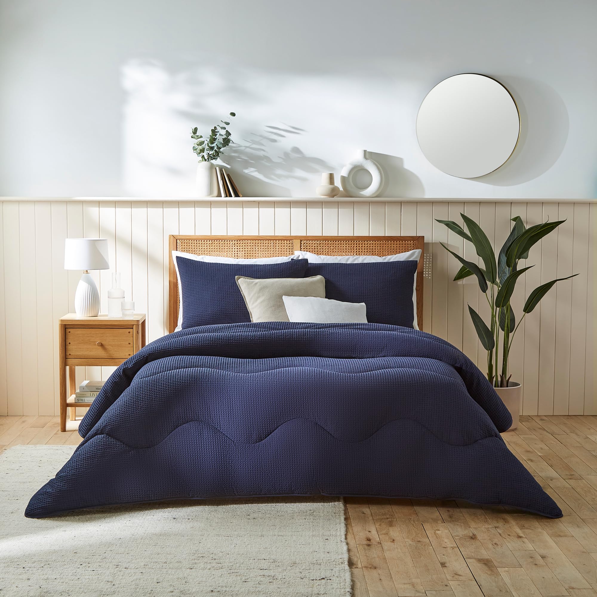 night owl - Coverless Duvet - 4.5 Tog - Single - Pure Cotton Collection - Natural Cotton Waffle - Luxury Bedding - Machine Washable - Navy Blue
