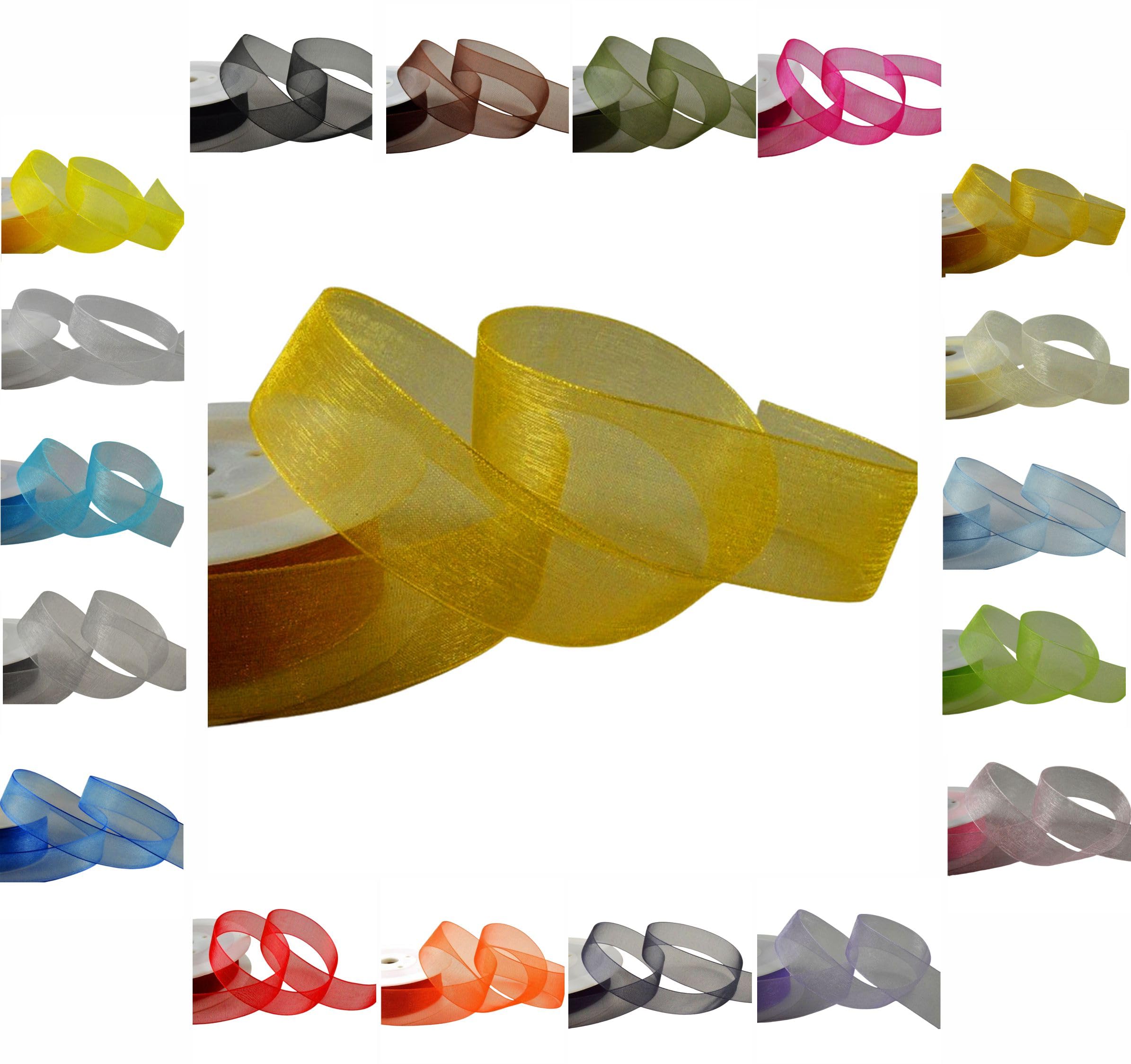 50m / 25m Roll Luxury Organza Woven Edge Ribbon Reel Rolls 3mm, 9mm, 15mm, 25mm, 40mm (Gold, 40mm x 25 Metres)