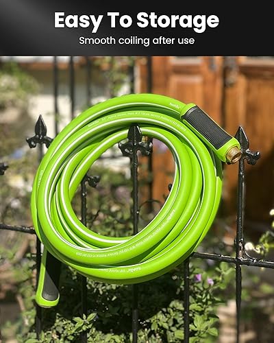 Miniatura 8 de RAINPOINT Manguera de jardín de 100 pies  Manguera de agua ligera y resistente con mango giratorio  Flexible, caucho híbrido, 58 pulgadas, macho a