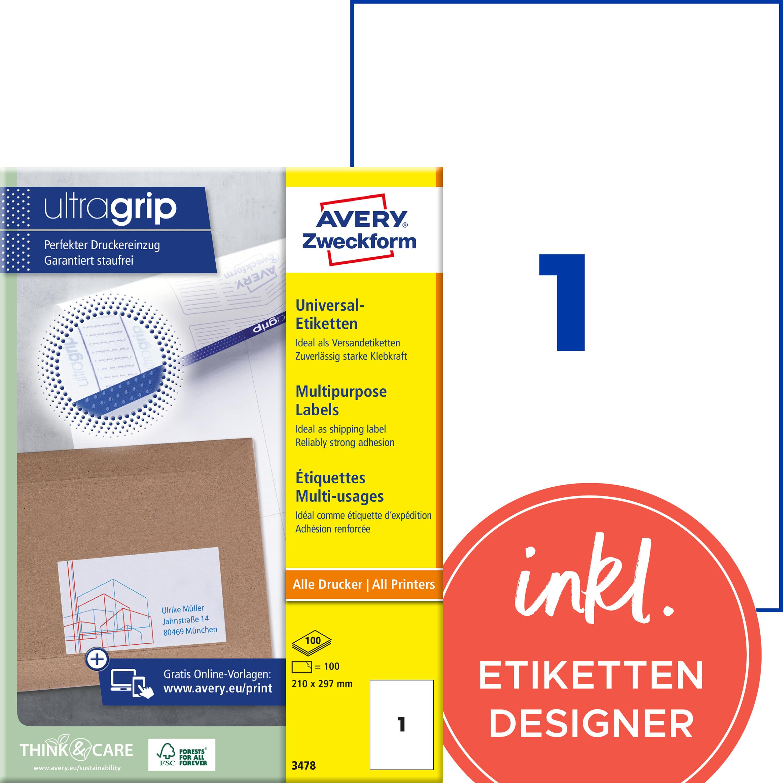 AVERY Zweckform 3657 Universal Etiketten (4.000 Klebeetiketten, 48,5x25