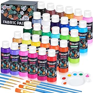 Fabric Paint, Yeeart 30 Colors Permanent Soft Fabric Paint Set for Clothes in Bottles