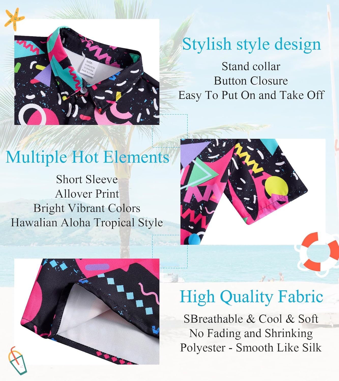 uideazone Boys Hawaiian Shirts Novelty Printed Funky Short Sleeve Button Down Shirt Kids Aloha Luau Shirt 7-14T - Image 9