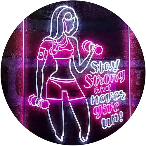 Miniatura 9 de Fitness Club Gym Stay Strong Never Give Up - Letrero de neón LED de doble color, verde y amarillo, 12 x 16 pulgadas st6s34-i4043-gy