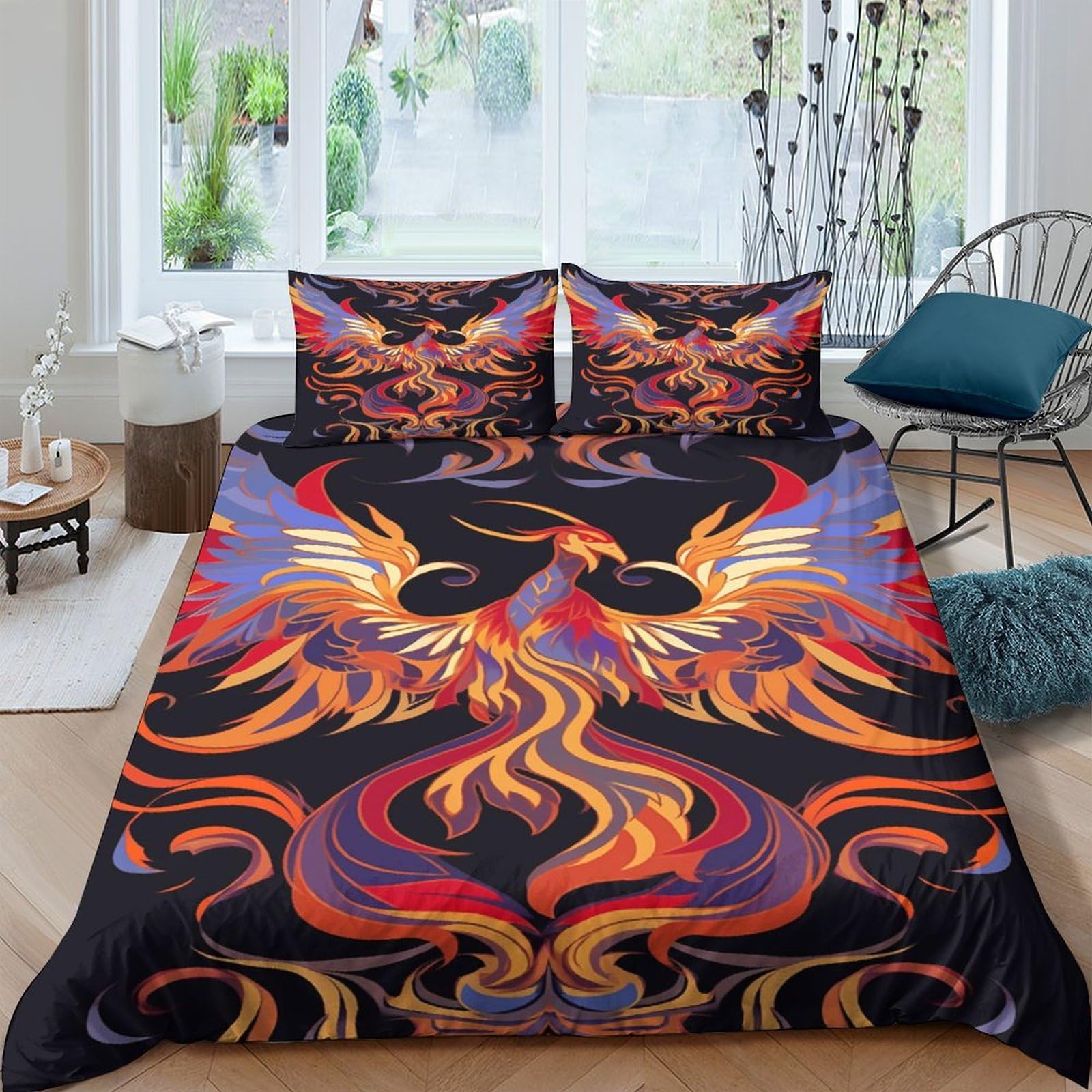 Housses de couettes microfibre multicolore IOFEER Phoenix pour une chambre lumineuse