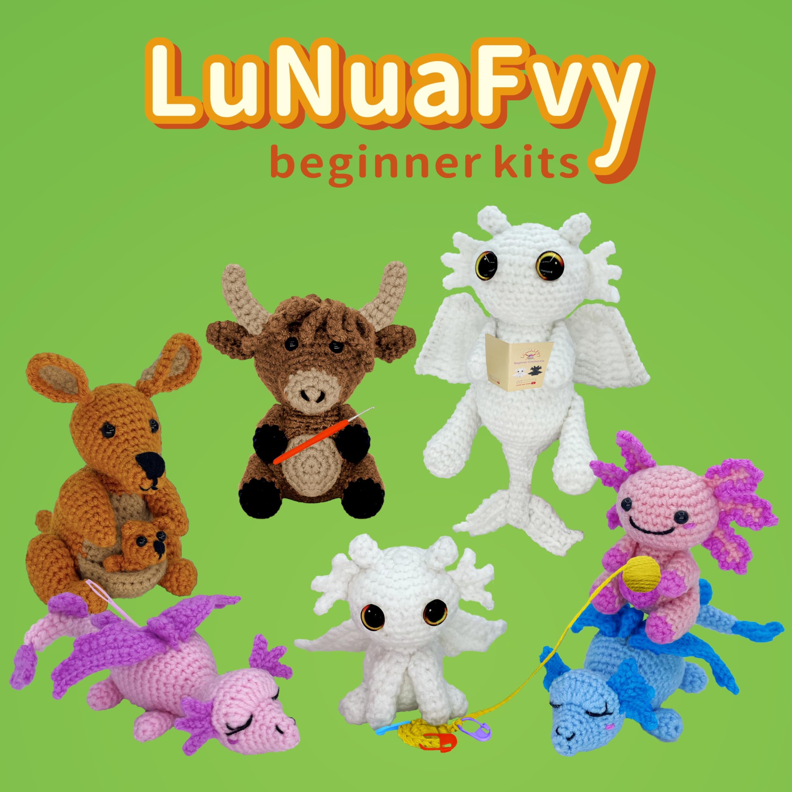 Zestaw do szydełkowania dla początkujących, dla dorosłych i dzieci, zwierzęta, łatwy do robienia na drutach, zestaw do samodzielnego wykonania Amigurumi, wszystkie narzędzia, akcesoria (samouczki