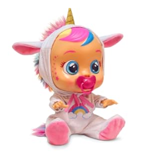 Cry Babies Dreamy the Unicorn - Muñeca de bebé de 12 pulgadas, brillante pijama de arco iris extraíble para niñas y niños de 18 meses en adelante, rosa