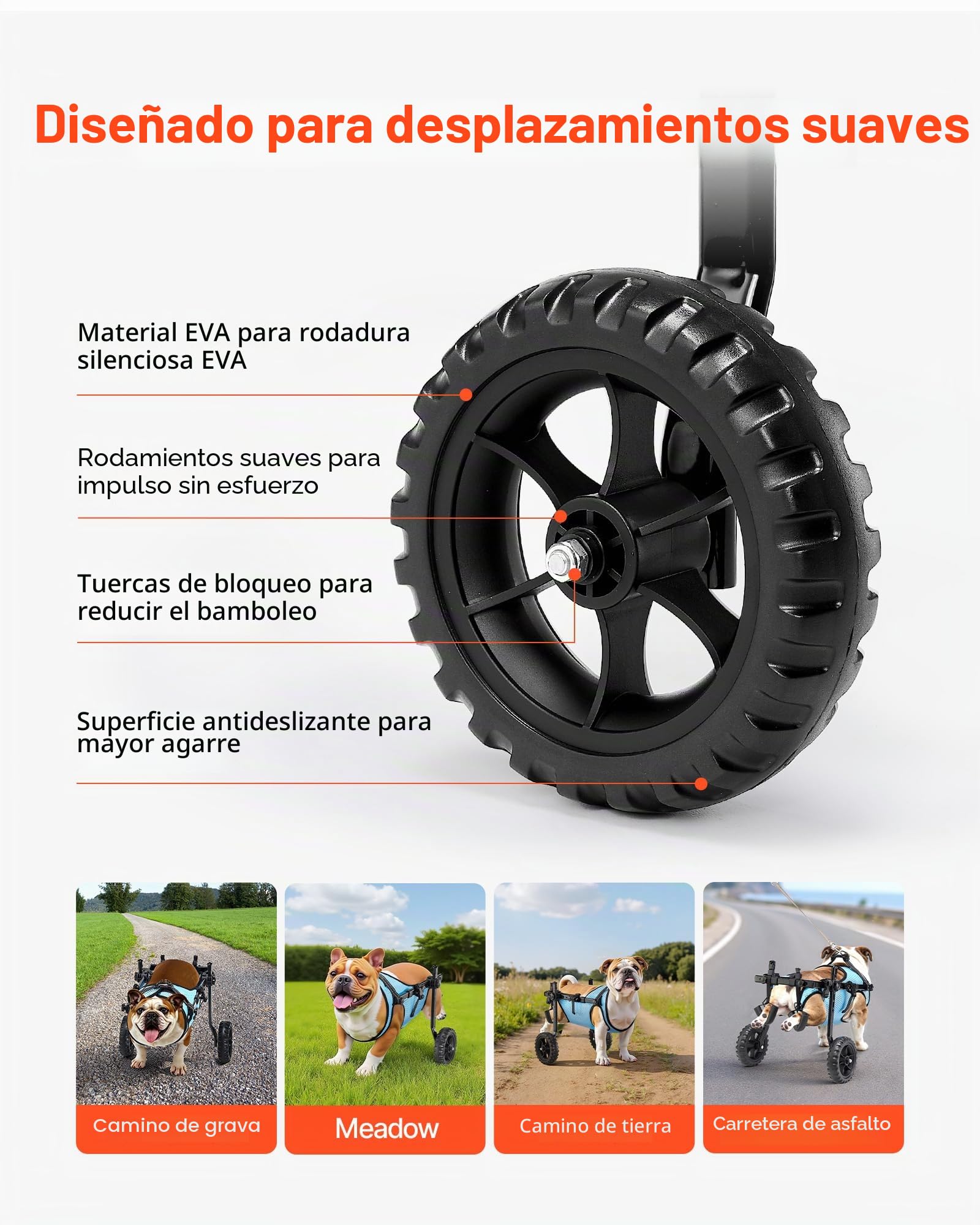 VEVOR Silla de Ruedas para Perros para Patas traseras, Silla de Ruedas Ligera de 2 Ruedas para Mascotas, Altura, Ancho y Longitud Ajustable, Carrito de Perro con Ruedas Que absorben los Golpes, para