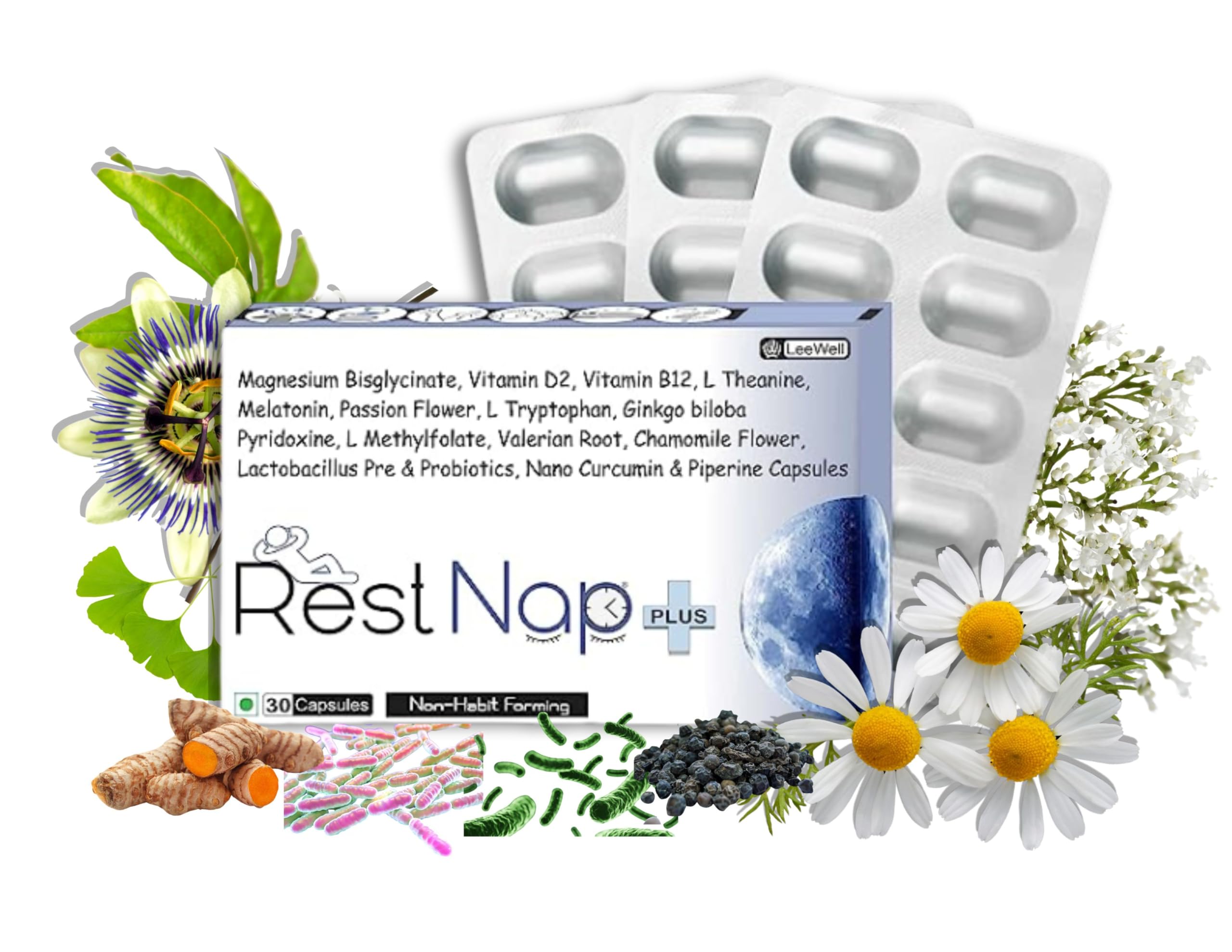Restnap +Plus Restful Sleeping aid Pills | Support Relaxation, Calming, Mental wellness, Sleep Health | Melatonin 10mg, Probiotics, Magnesium Bisglycinate, L theanine, L tryptophan, Ginkgo biloba, Nano Curcumin, Chamomile flower, Passionflower, Valer (B0BQ76GHLH) Amazon Price History, Amazon Price Tracker
