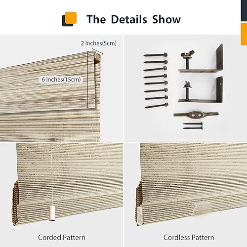 Miniatura 4 de Persianas romanas de bambú inalámbricas, 100% lino natural, diseño 12