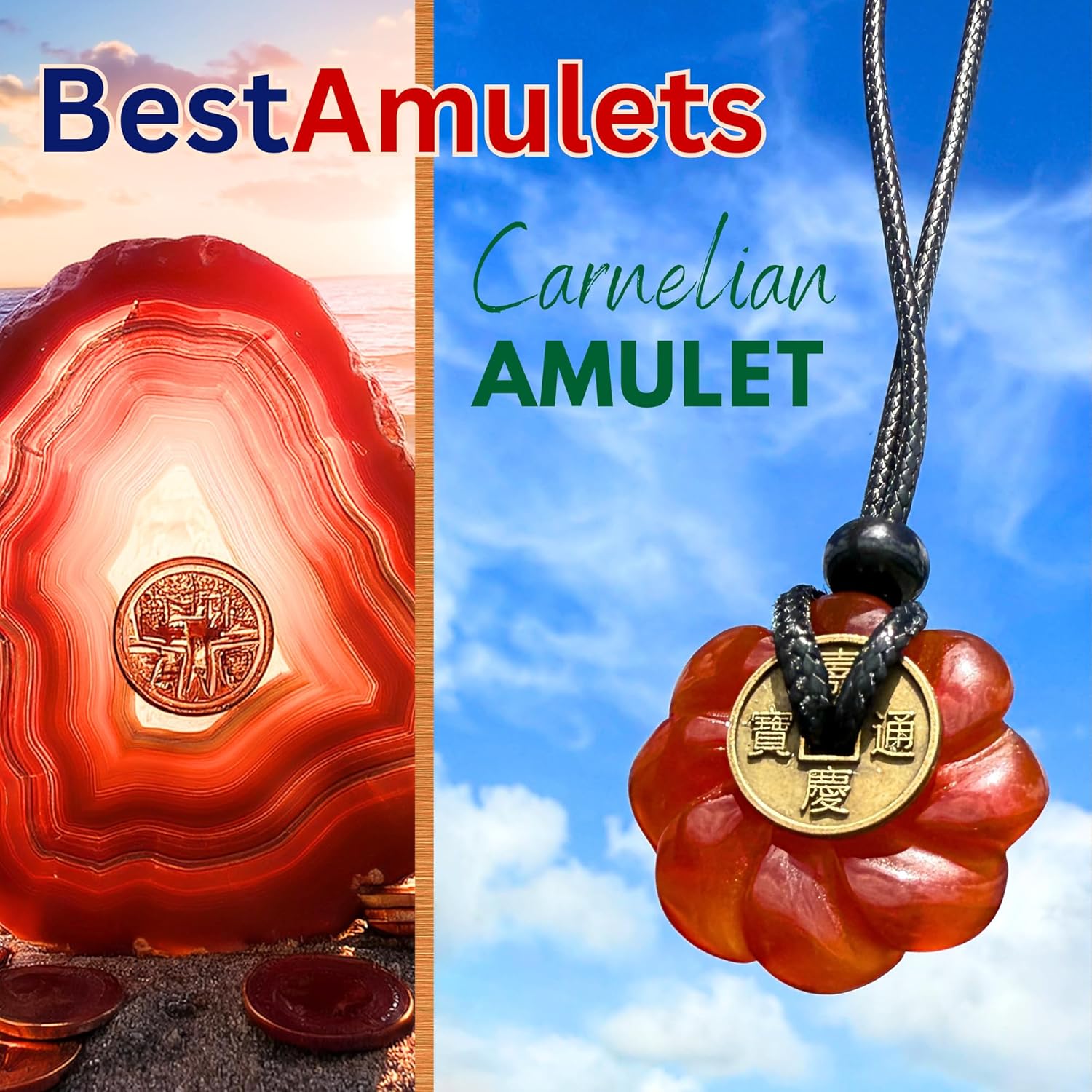 Double Lucky Celtic Lotus Donut and Feng Shui Coin Amulet Necklace - 30mm Good Luck and Protection Gemstone Pendant - Spiritual and Positive Energy Jewelry Gift for Women and Men - Image 2