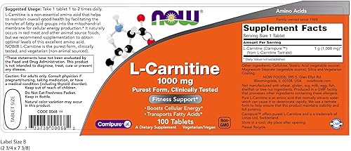 Miniatura 2 de Now Foods L-Carnitine Fitness Support 1000 mg 100 pestañas