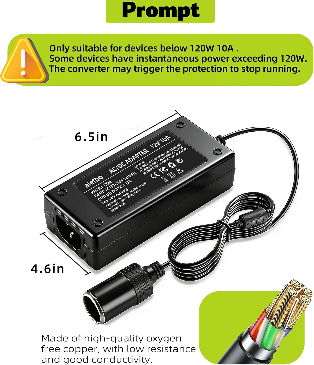 120V to 12V Converter Ac to Dc, 10A 110W, 12 Volt Converter, Cigarette Lighter Adapter to wall Plug, 12v Outlet Adapter for Car Refrigerator, Tire Inflator, Vacuum Cleaner, Iceless Cooler