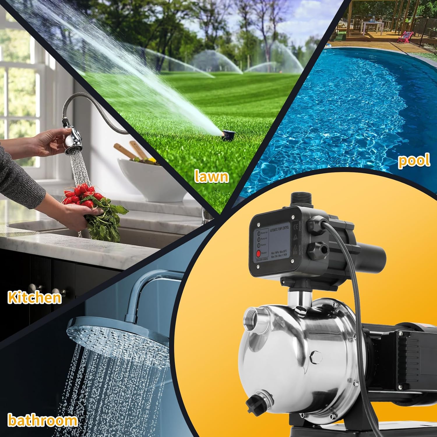 4075SS-01 3/4 HP Pressure Booster Pump, Stainless Steel Water Pressure Booster 40 PSI, 4075SS01 Automatic Water Pressure Booster Pump Boosts Household Water Pressure, Replace for Simer 4075SS-01 Pump