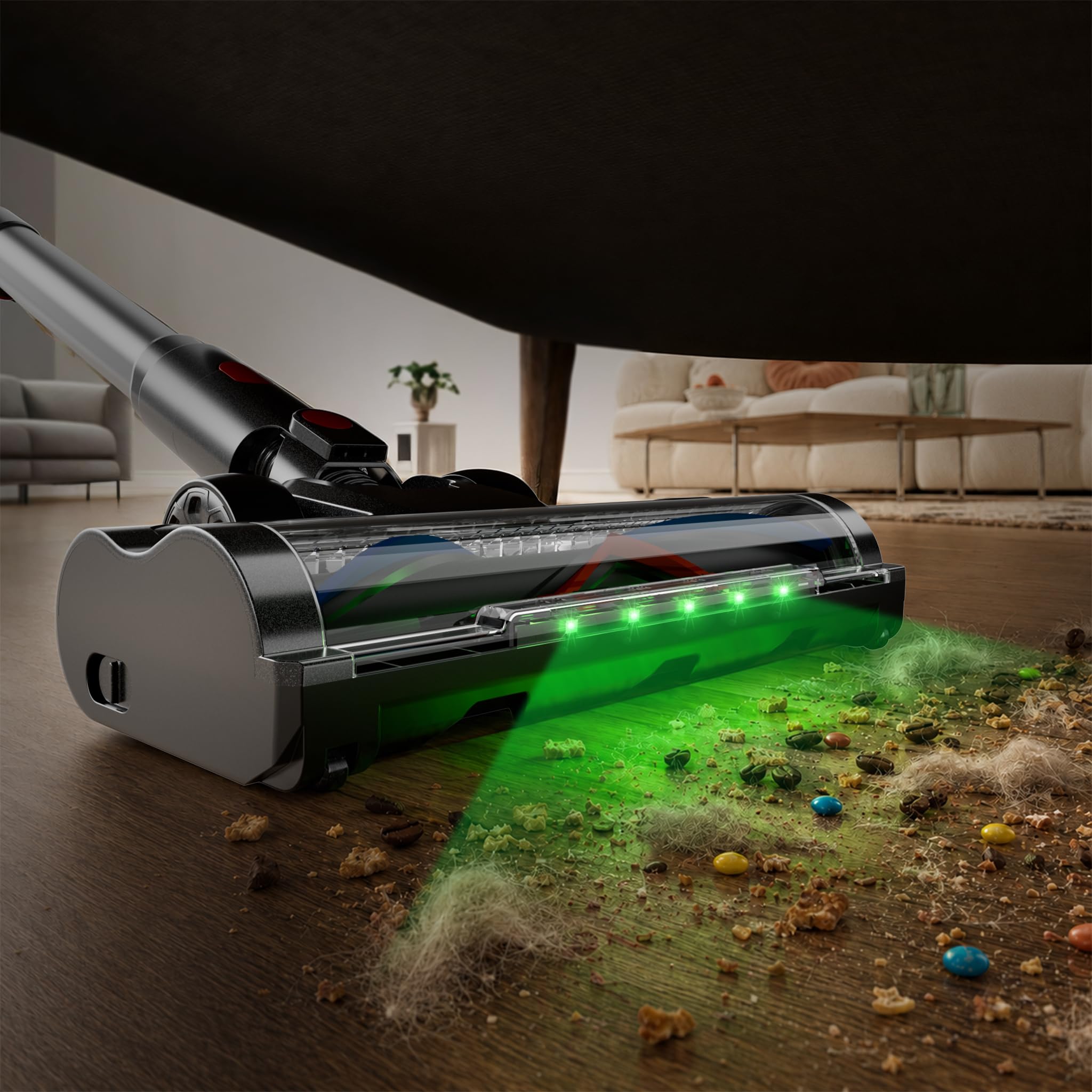 Aspirateur Balai sans Fil, 550W/75kPa, Autonomie 70 Min, Aspirateur à Main sans Sac, Position Verticale, LED Verte, Brosse Anti-Emmêlement, Filtre HEPA Lavable, Collecteur 1,6 L