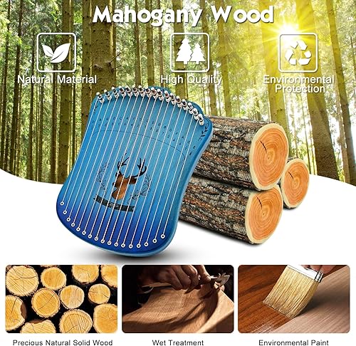 Miniatura 3 de Arpa de liria, 17 cuerdas de metal, sillín de arce, cuerpo de caoba, arpa de Lyra con llave de bolsa incluida