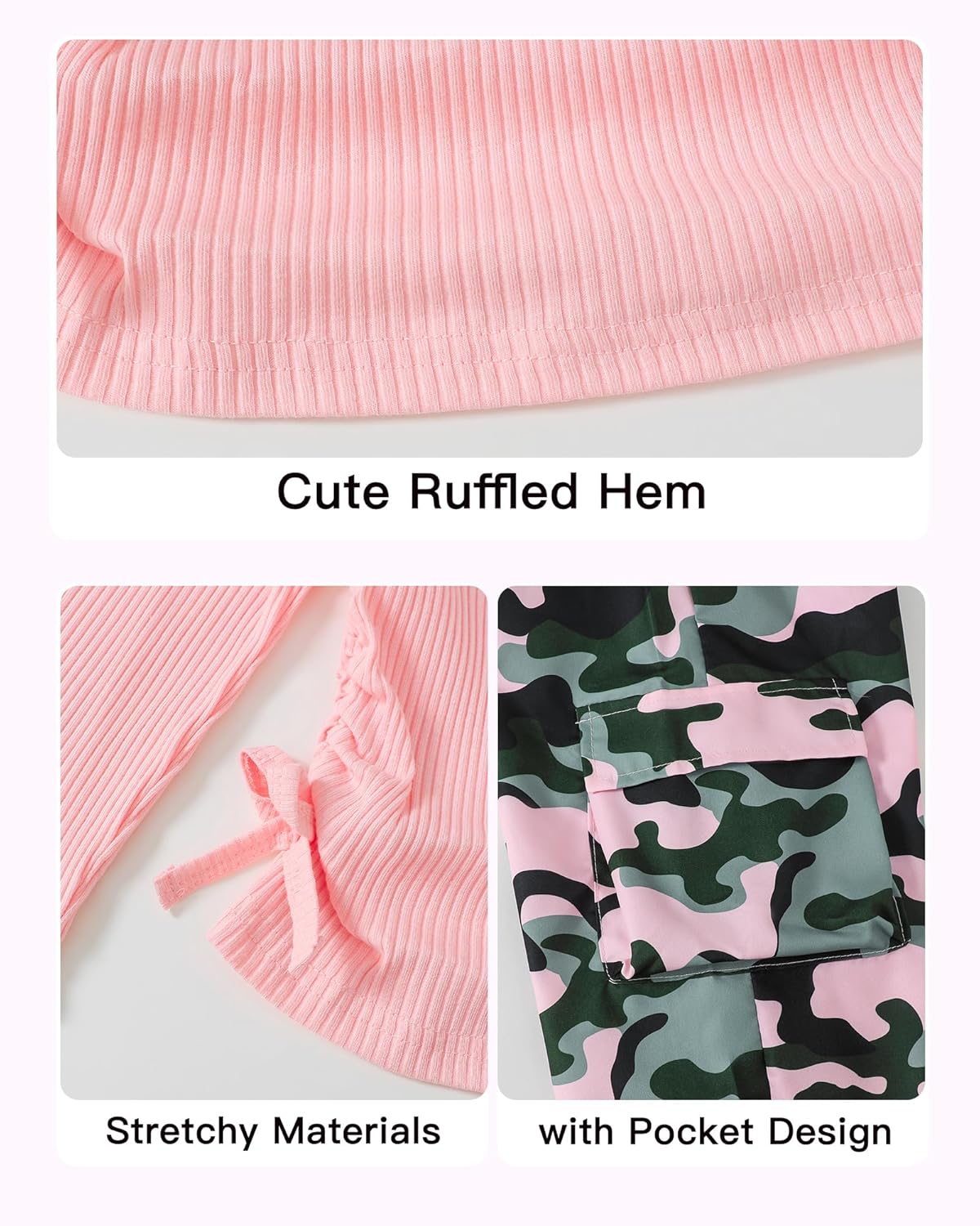 Mikrdoo Toddler Girl Clothes for Girls Outfits Fall Winter Ruched Long Sleeve Crop Top Cargo Pants 2 Piece Clothing Set - Image 5