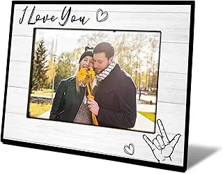 patcate ラブピクチャーフレーム、カップル写真フレーム、I Love Youギフト、バレンタインデー婚約ウェディングギフト、ホームテーブル装飾用木製4x6ハート写真フレーム-A03