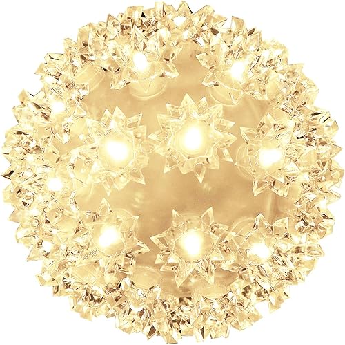 Miniatura 14 de Esfera iluminada de Navidad de 5.5 pulgadas para colgar al aire libre, esfera de 50 LED, esfera de luz de estrella roja para árbol, porche, cenador