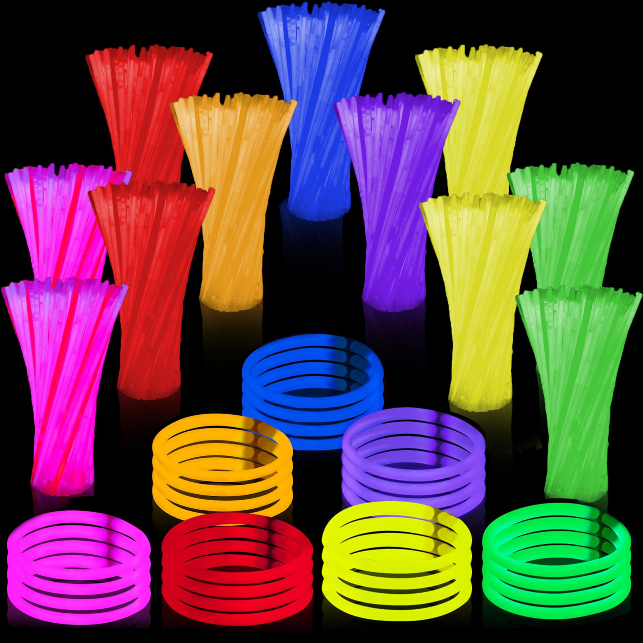 Glow Fever 8” (20.3cm) Barras Luminosas Fluorescentes - 600 Uds Glow Sticks Bulk - Pulsera Luminosa Multicolor para Cumpleaños, Halloween y Boda - Accesorio de Fiesta