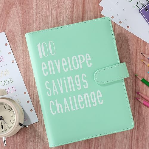 Miniatura 3 de Carpeta de desafíos de ahorro de dinero con 100 sobres, forma fácil y divertida de ahorrar 5.050, carpeta de presupuestos con sobres de efectivo