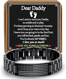 Gifts for Dad Stepdad New Dad Husband, Stainless Steel American Flag Watch Bracelet Birthday Fathers Day Christmas Jewelry Gifts for Men