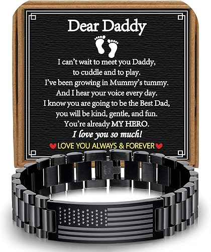 Gifts for Dad Stepdad New Dad Husband, Stainless Steel American Flag Watch Bracelet Birthday Fathers Day Christmas Jewelry Gifts for Men