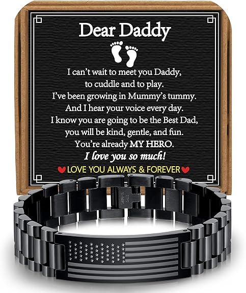 Gifts for Dad Stepdad New Dad Husband, Stainless Steel American Flag Watch Bracelet Birthday Fathers Day Christmas Jewelry Gifts for Men