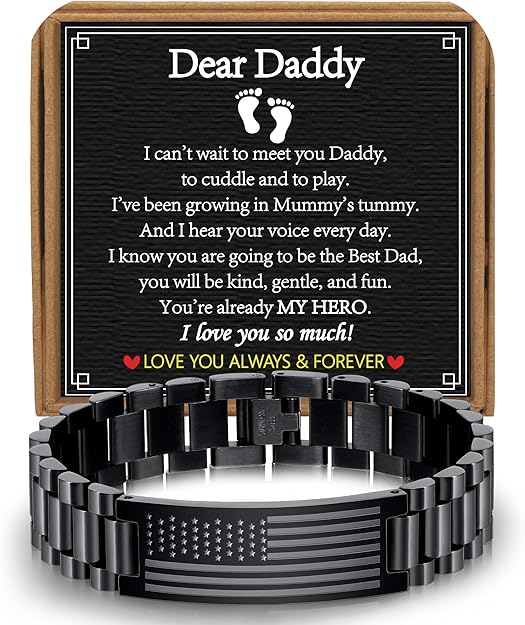Gifts for Dad Stepdad New Dad Husband, Stainless Steel American Flag Watch Bracelet Birthday Fathers Day Christmas Jewelry Gifts for Men
