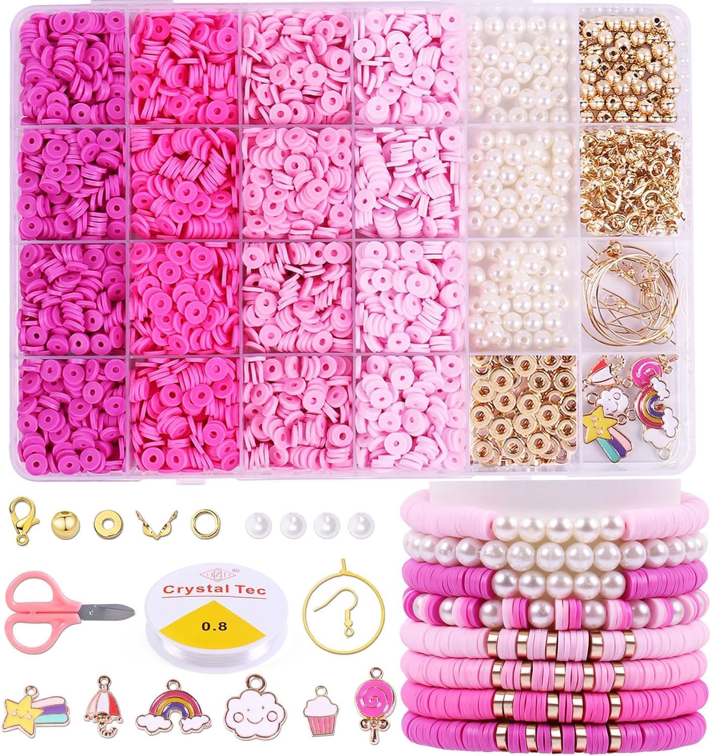 Nilzone Plastic Beads for Kids Crafts Children's Jewelry Making Kit DIY Bracelets Necklace Hairband and Beads for Kids Crafts - Birthday Gift (New Bracelet Kit), Assorted