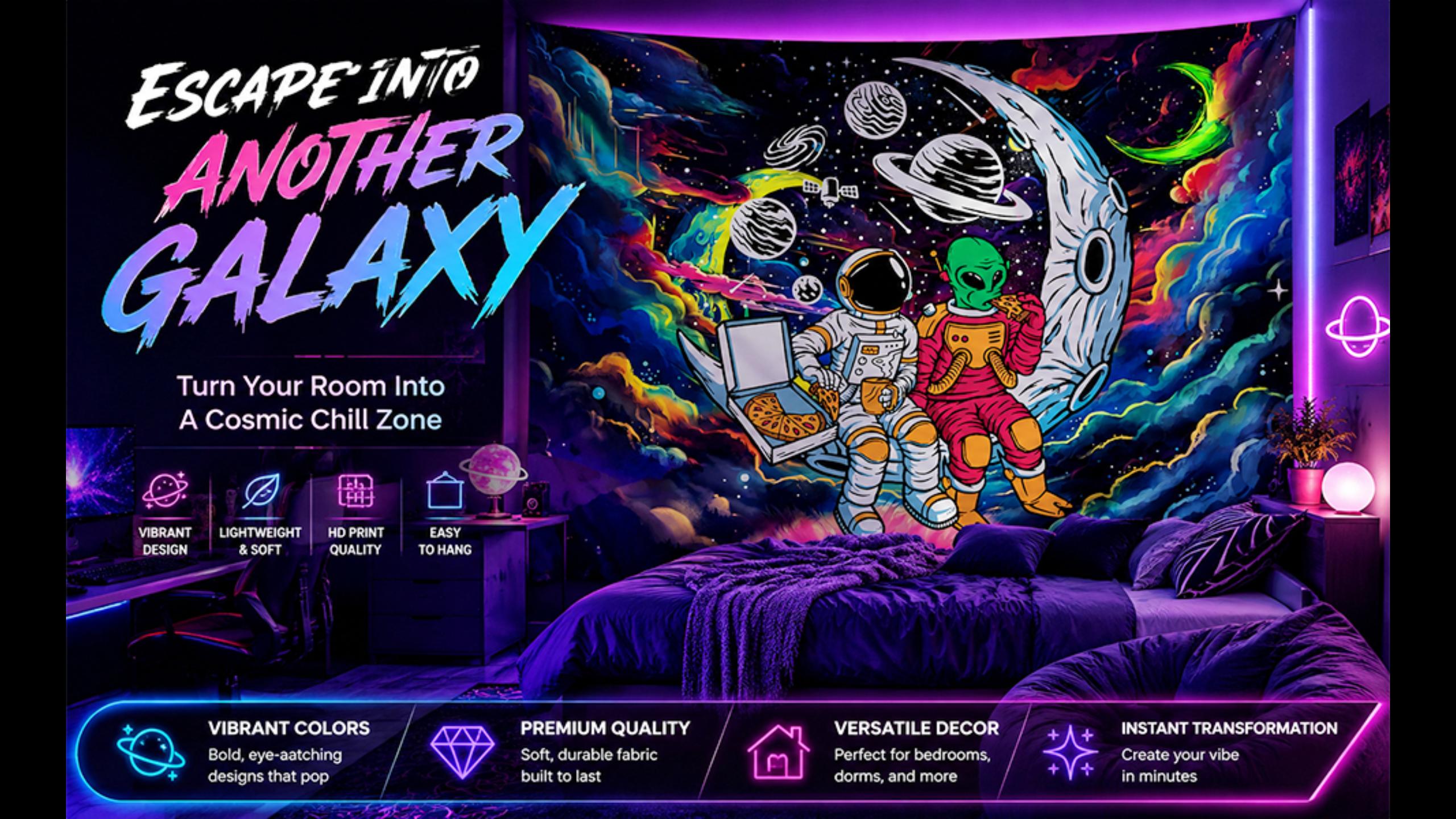 Amazon.com: Funny Space Astronaut Alien Blacklight Tapestry UV