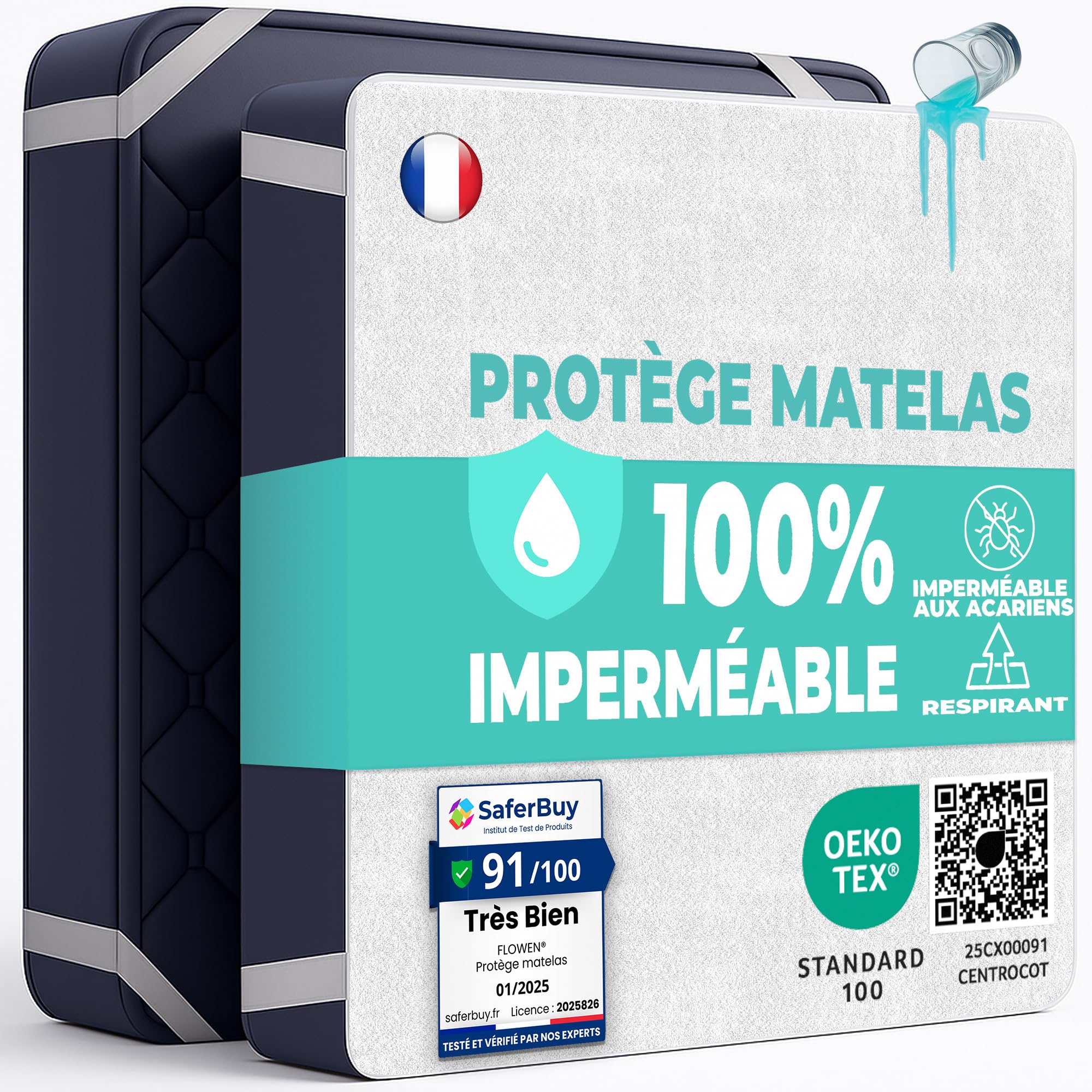 Protège Matelas 140x190 cm Alèse Impermeable en Coton Housse Matelas Protection Lit Adulte et Bebe Drap Alaise pour Incontinence Anti-Acarien Couvre-Matelas Pipi Lavable en Machine avec 4 Élastiques