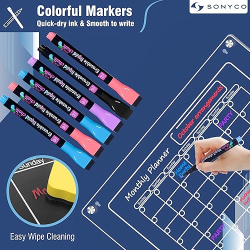 Miniatura 4 de Paquete de 2 calendarios magnéticos para refrigerador, con impresión UV, calendario acrílico mensual y semanal de 16 x 12 pulgadas para refrigerador