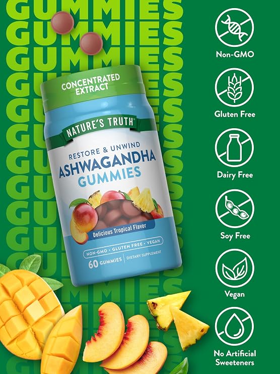 Nature's Truth Ashwagandha Gummies | 60 Count | Tropical Flavor
