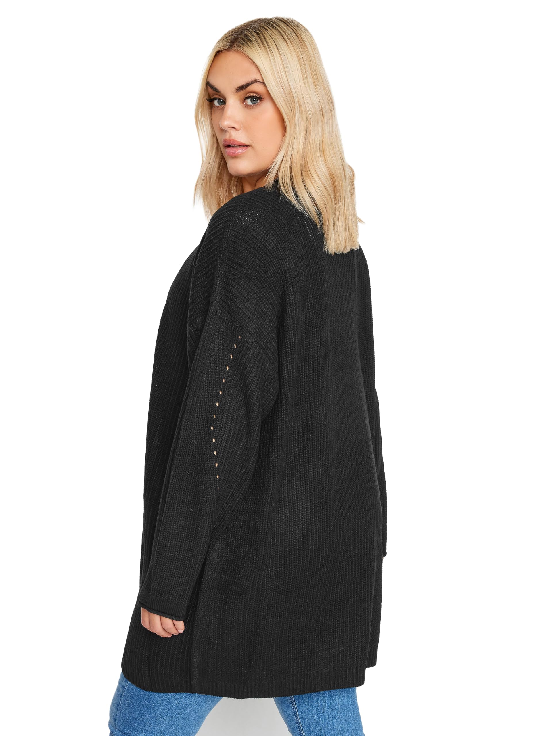 Yours Women's Black Knitted Pointelle Cardigan Sweater In | : 26/28