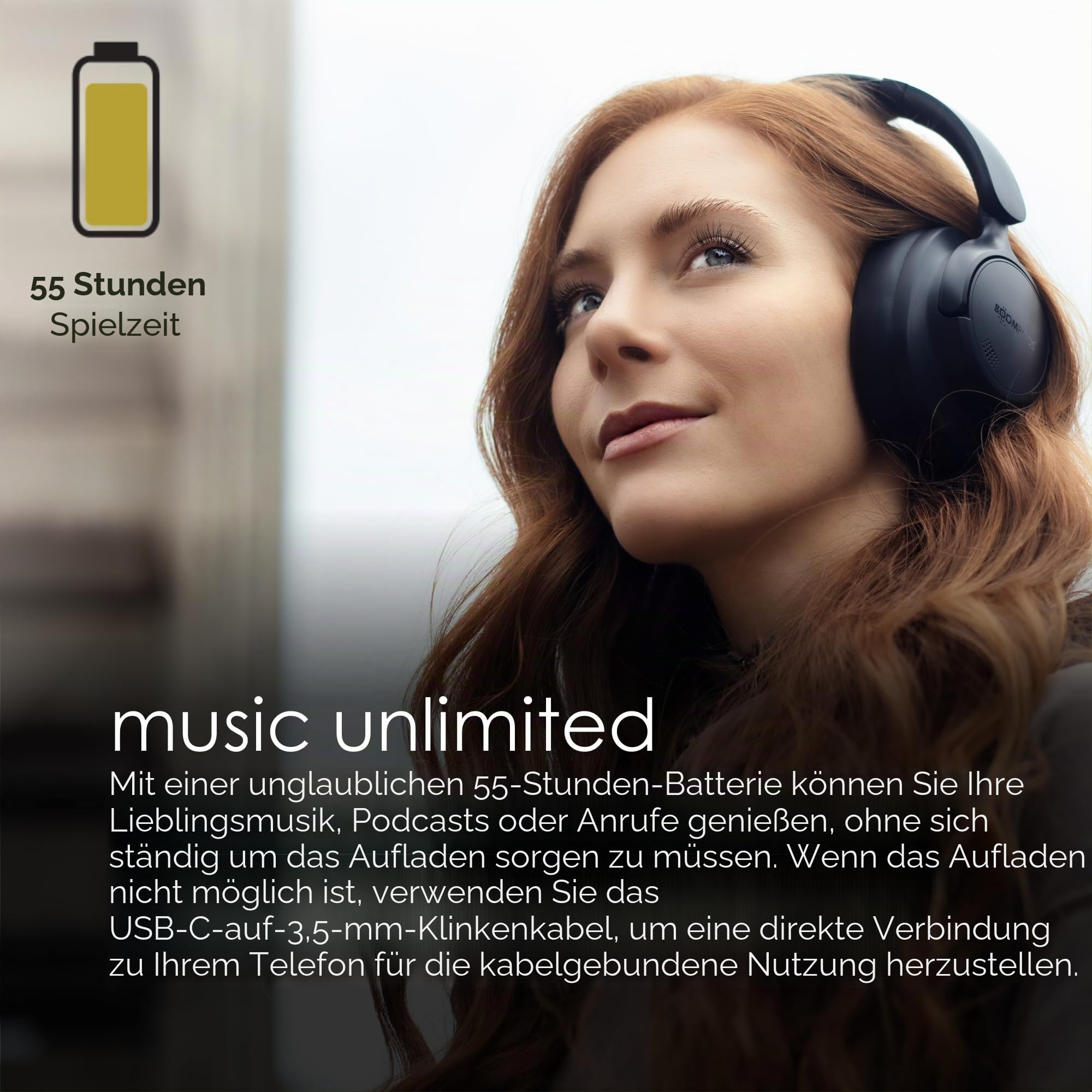 Boompods Headpods ANC+ Geräuschunterdrückende Kopfhörer - Over-Ear Bluetooth Kopfhörer mit Mikrofon, 55+ Std. Spielzeit und Pillowfoam-Polster, Faltbarer Over-Ear Headset und Reisetasche, Schwarz