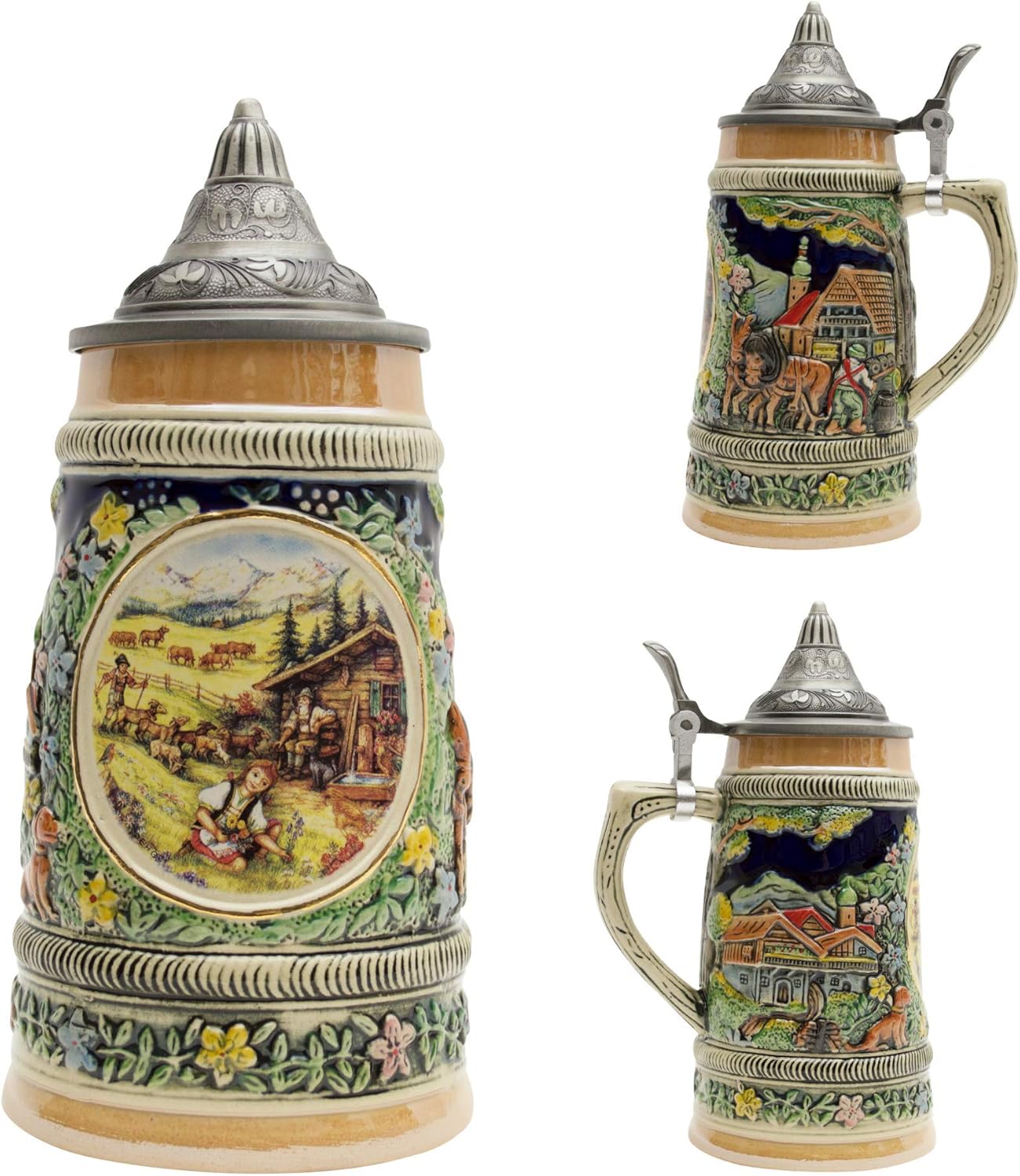0.55 L | OktoberfestHaus "Frühling" (Spring) In Germany Beer Stein With Lid (#1 In Collection of Four Steins) Beer Steins, Ceramic Steins, Beer Lover Gifts, German Beer Mug
