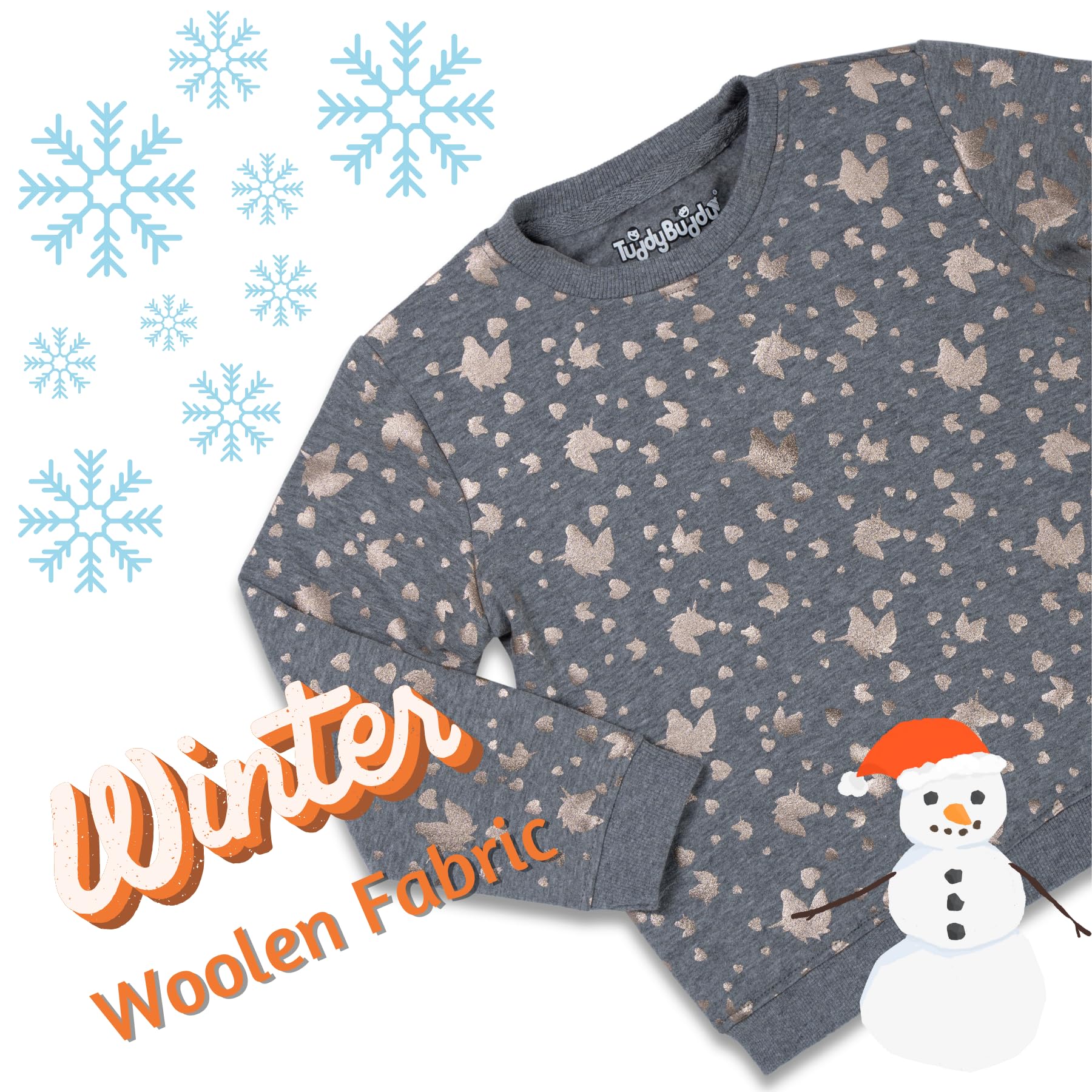 TuddyBuddy Boys & Girls Cotton Sweatshirt & Warm Track Pant Set/Sweat Pants Winters (2-3 years, Grey Unicorns) 1