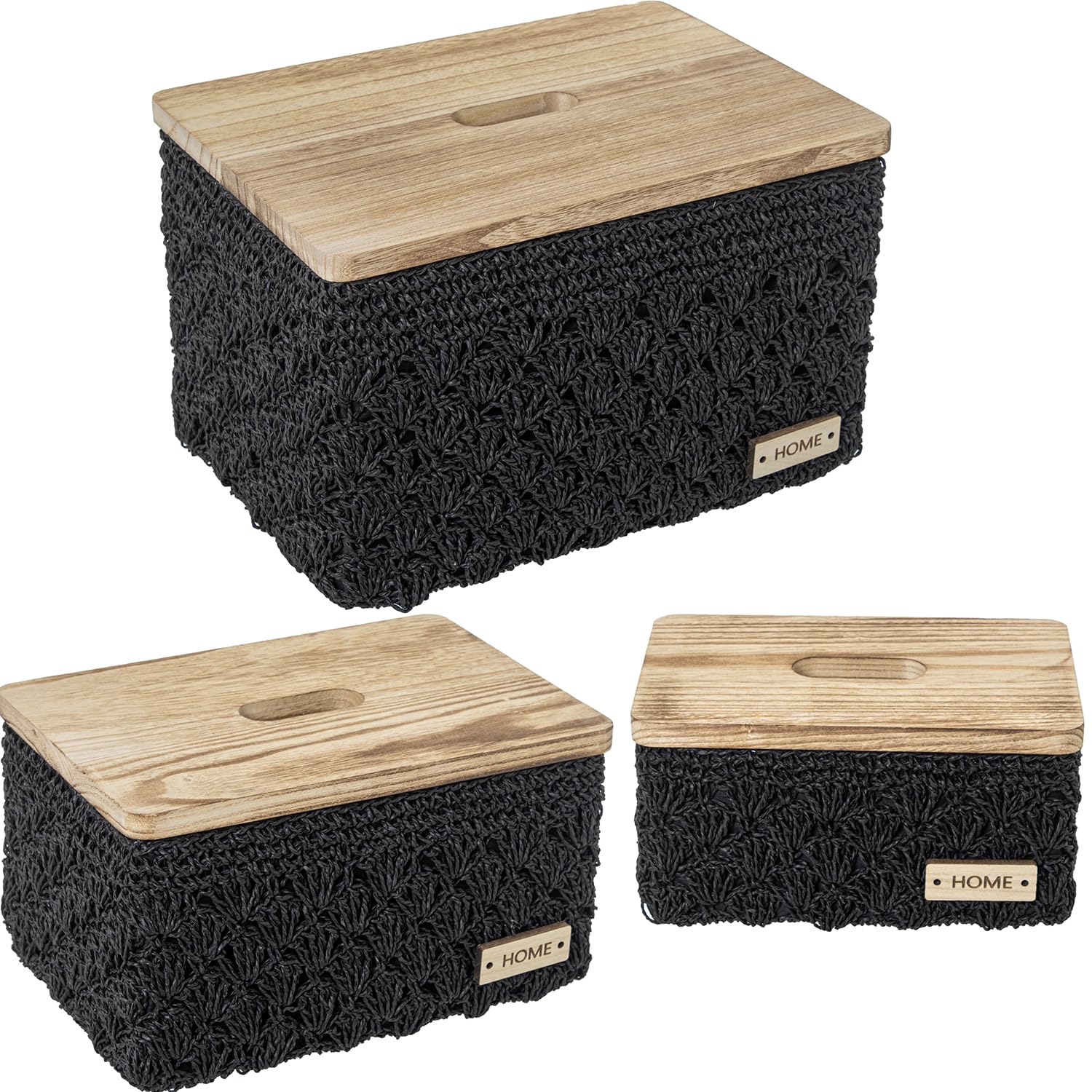 Malle de rangement en tissu avec couvercle bois chic