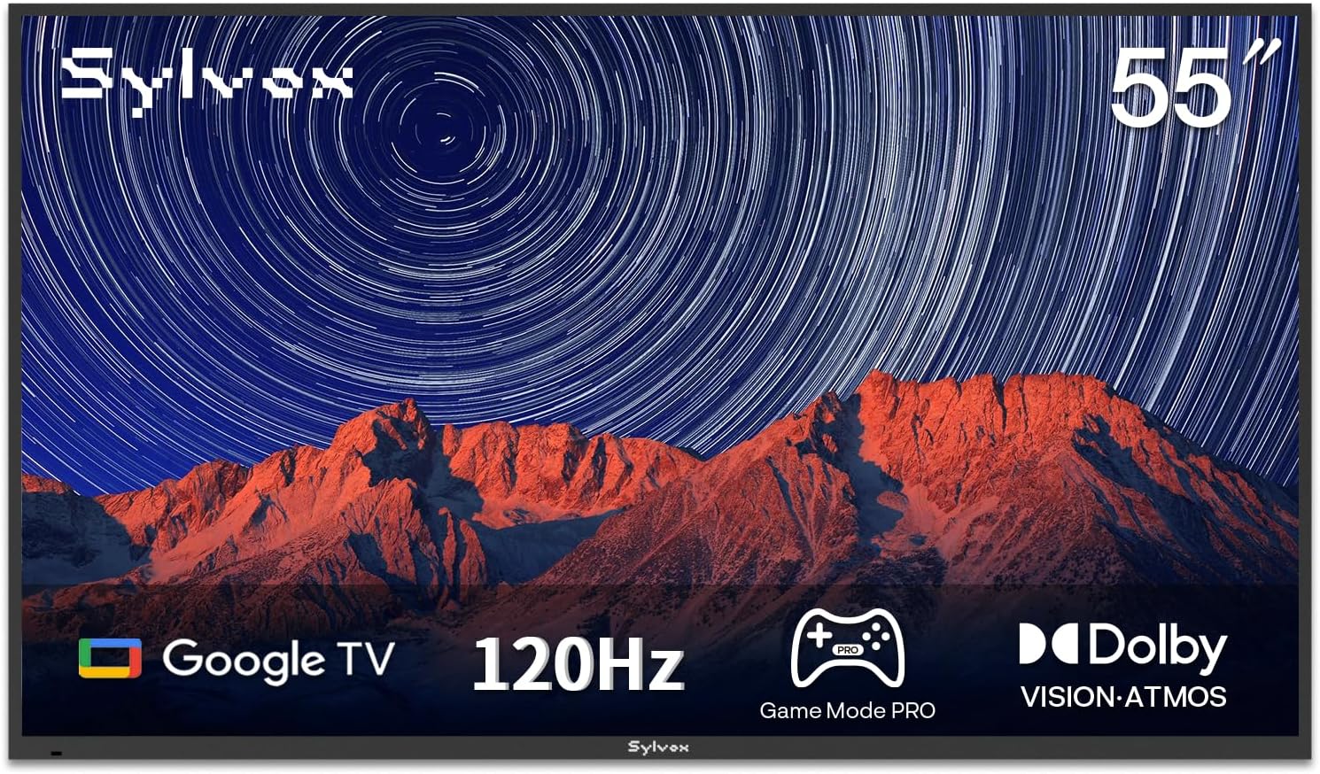 SYLVOX Outdoor TV, 55 inch 120Hz 4K Smart TVs, Weatherproof & IP55 Waterproof, Compatible with Google & Dolby Atmos, Support HDMI 2.1 & USB 3.0, 1000 Nits Outside Televison for Gaming (2025 Model)