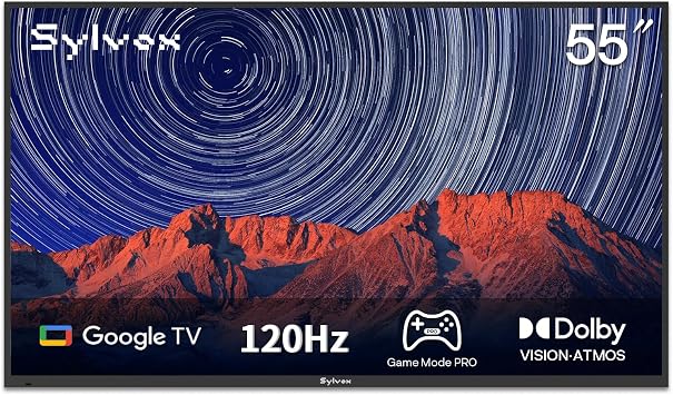 SYLVOX Outdoor TV, 55 inch 120Hz 4K Smart TVs, Weatherproof & IP55 Waterproof, Compatible with Google & Dolby Atmos, Support HDMI 2.1 & USB 3.0, 1000 Nits Outside Televison for Gaming 2025 Model