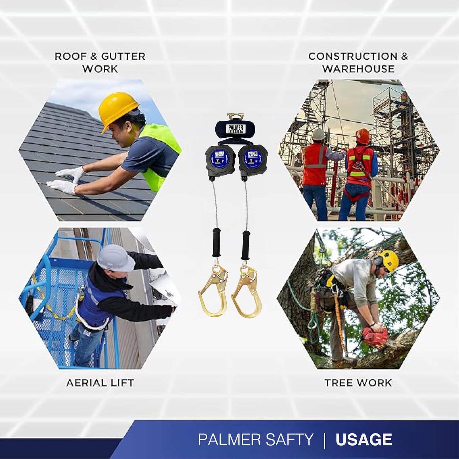 Palmer Safety Fall Protection SRL8222T Twin SRL 8' Leading Edge Lightweight with Rebar Hooks