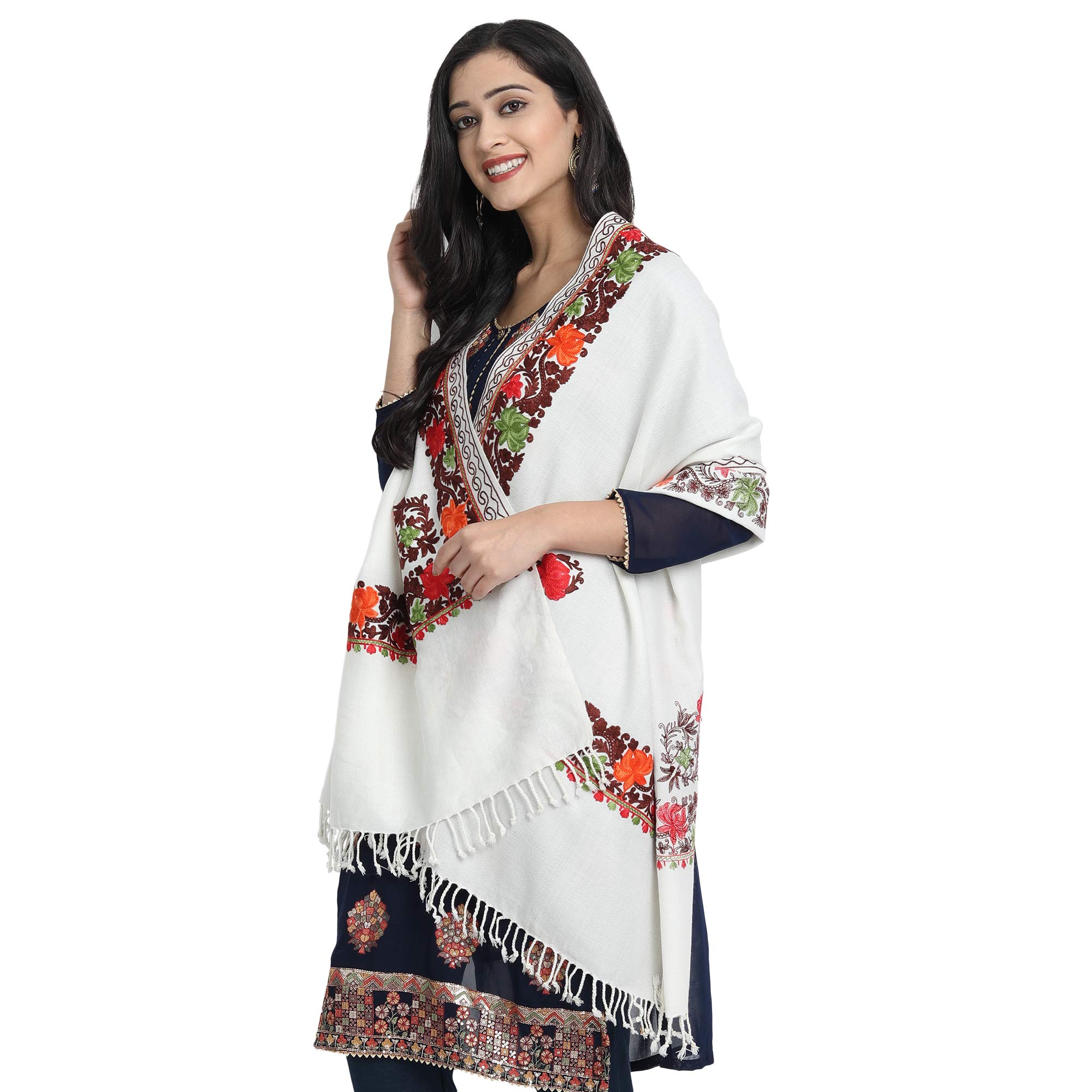 zamour Kashmiri Winter Women's Embroidered Woolen Shawl/Stole Wrap-picture-54