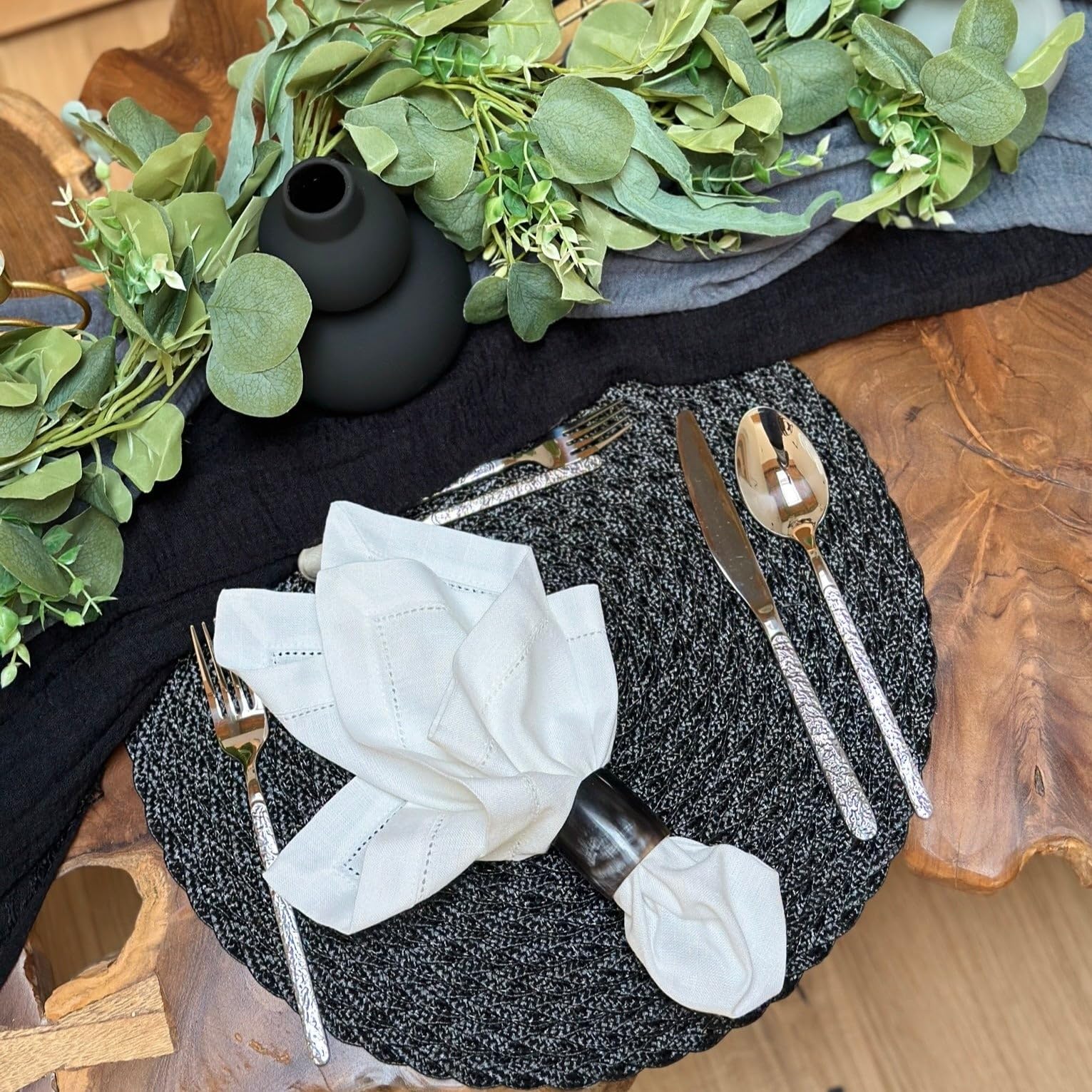 Black Buffalo Horn Napkin Rings – Lot de 6 anneaux de table à manger élégants pour décoration de table de mariage et décoration de table rustique