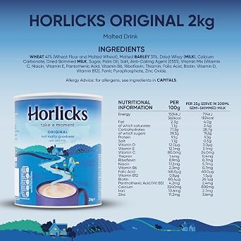 Horlicks Original Malted Milk 2kg (Pack of 2) - Just add milk, The Original Malted Drink. High in Calcium, Zinc, Vitamin C, Vitamin D & Vitamin B12.