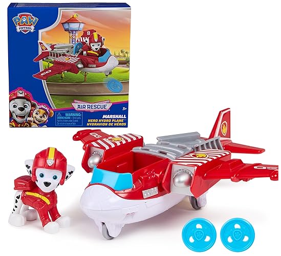 PAW Patrol: Air Rescue Marshall Action Figure & Hero Hydro Airplane Toy with Projectile Launcher & 2 Projectiles, Kids Toys for Boys & Girls Ages 3+