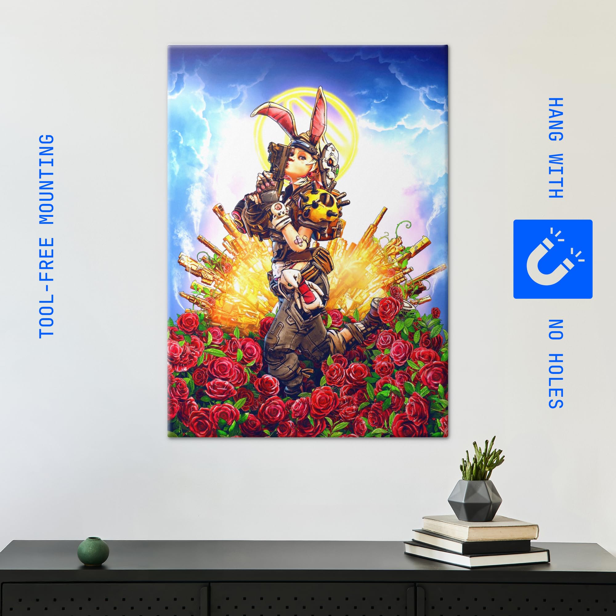 Displate Metall poster Borderlands Tiny Tina Roses Wandkunst Deko Größe L | Bild Plakate für Schlafzimmer Dekor, Geschenke. Magnetische Befestigung Wandposter, Wanddeko. Metall Wandkunst.