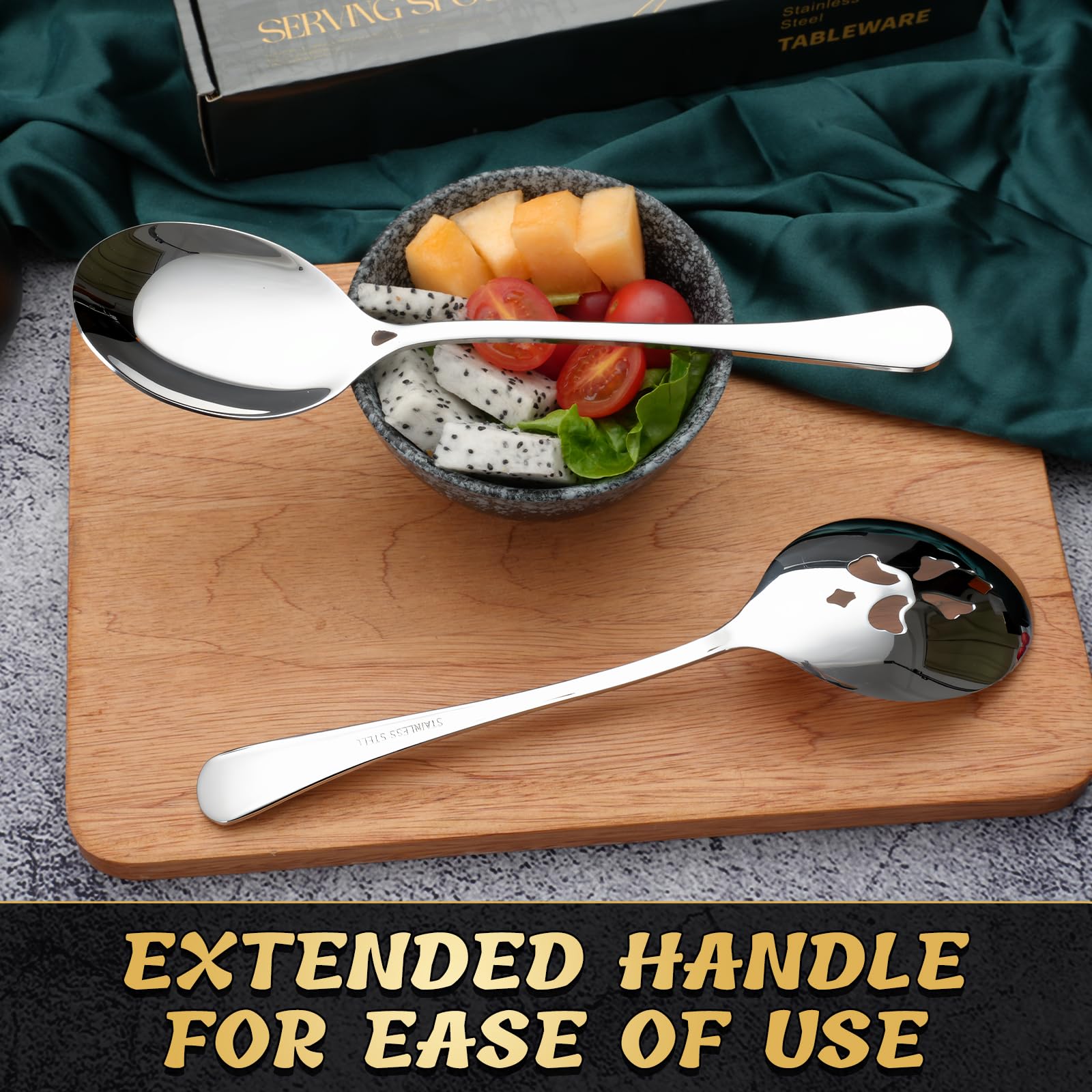 KEYOXY Serving Spoons - 4 Piece Stainless Steel Set -5