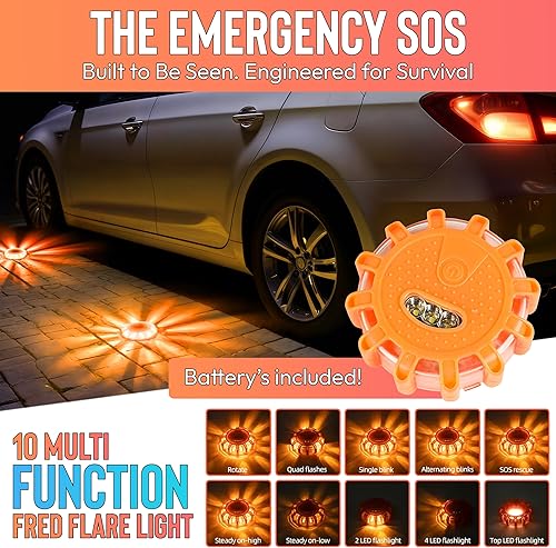 Miniatura 3 de Kit de emergencia para coche de carretera  Kit de emergencia para coche con cables de puente, bengalas LED, inflador de neumáticos, kit de primeros